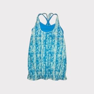 Ivivva By Lululemon Blue Tone Tie Dye Ruffle Trim Racer Back Top
